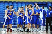 22 August 2008; Iceland players celebrate their side's victory after Logi Gunnarsson, 14, scored his side's winning basket. Emerald Hoops Day 2, Ireland v Iceland, National Basketball Arena, Tallaght, Dublin. Picture credit: Stephen McCarthy / SPORTSFILE