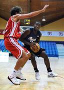 22 August 2008; Tory Jackson, Notre Dame, in action against Marcin Stefanski, Poland. Emerald Hoops Day 2, Notre Dame v Poland, National Basketball Arena, Tallaght, Co. Dublin. Picture credit: Stephen McCarthy / SPORTSFILE