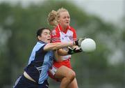 23 August 2008; Neamh Woods, Tyrone, in action against Ciara Murphy, Dublin. TG4 All-Ireland Ladies Senior Football Championship Quarter-Final, Dublin v Tyrone, Dr. Hyde Park, Roscommon. Dublin. Photo by Sportsfile