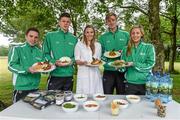 18 June 2015; Swim Ireland have announced details of their partnership with Gourmet Fuel. Pictured at the announcement are, from left, diver Oliver Dingley, swimmer Brendan Hyland, Emma Buckley, Director of Nutrition, Gourmet Fuel, swimmers Shane Ryan and Bethany Carson. National Sports Campus, Blanchardstown, Co. Dublin. Picture credit: Brendan Moran / SPORTSFILE