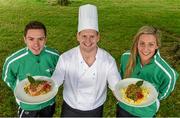 18 June 2015; Swim Ireland have announced details of their partnership with Gourmet Fuel. Pictured at the announcement are, from left, diver Oliver Dingley, Andy Dowling, Head Chef, Gourmet Fuel, and swimmer Bethany Carson. National Sports Campus, Blanchardstown, Co. Dublin. Picture credit: Brendan Moran / SPORTSFILE