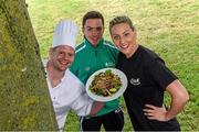 18 June 2015; Swim Ireland have announced details of their partnership with Gourmet Fuel. Pictured at the announcement are, from left, Andy Dowling, Head Chef, Gourmet Fuel, diver Oliver Dingley, and swimmer Bethany Carson. National Sports Campus, Blanchardstown, Co. Dublin. Picture credit: Brendan Moran / SPORTSFILE