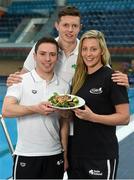 18 June 2015; Swim Ireland have announced details of their partnership with Gourmet Fuel. Pictured at the announcement are, from left, diver Oliver Dingley, and swimmers Brendan Hyland and Bethany Carson. National Sports Campus, Blanchardstown, Co. Dublin. Picture credit: Brendan Moran / SPORTSFILE
