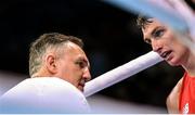 18 June 2015; Sean McComb, Ireland, with coach Billy Walsh during his Men's Boxing Light 60kg Round of 32 bout with Tymur Beliak, Ukraine. 2015 European Games, Crystal Hall, Baku, Azerbaijan. Picture credit: Stephen McCarthy / SPORTSFILE