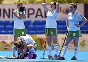 18 June 2015; Ireland players, from left to right, Megan Frazer, Emma Smyth and Aine Connery following their side's defeat. Women’s World League Round 3, Ireland v China. Valencia, Spain. Picture credit: David Aliaga / SPORTSFILE