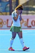 18 June 2015; Ireland's Anna O'Flanagan reacts following her side's defeat. Women’s World League Round 3, Ireland v China. Valencia, Spain. Picture credit: David Aliaga / SPORTSFILE