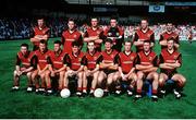 15 September 1991; The Down team, back row, left to right, Éamon Burns, Paul Higgins, Conor Deegan, Neil Collins, Barry Breen, Greg Blaney, front row, left to right, Ross Carr, James McCartan, Gary Mason, Brendan McKernan, Mickey Linden, Paddy O'Rourke, DJ O'Kane, Peter Whitnell, John Kelly. All-Ireland Senior Football Championship Final, Down v Meath, Croke Park, Dublin. Picture credit; David Maher / SPORTSFILE