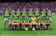 24 September 2000: The Kerry team, left to right, Darragh Ó Sé, Noel Kennelly, Tom O'Sullivan, Mike Hassett, Liam Hassett, Donal Daly, Johnny Crowley, Aodán Mac Gearailt, front row, left to right, Éamonn Fitzmaurice, Dara Ó Cinnéide, Mike Frank Russell, Séamus Moynihan, Declan O'Keeffe, Tomás Ó Sé, Michael McCarthy. Galway v Kerry, All Ireland Football Final, Croke Park, Dublin. Picture credit; Brendan Moran/SPORTSFILE