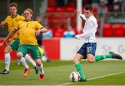 18 June 2015; Dillon Sheridan, Ireland, shoots to score his second goal past David Barber, Australia. This tournament is the only chance the Irish team have to secure a precious qualifying spot for the 2016 Rio Paralympic Games. 2015 CP Football World Championships, Ireland v Australia. St. George’s Park, Tatenhill, Burton-upon-Trent, Staffordshire, United Kingdom. Picture credit: Magi Haroun / SPORTSFILE