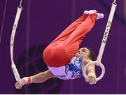 18 June 2015; Vlad Cotuna, Romania, competes on the rings during the Artistic Gymnastics Men's Individual All-Around Final. 2015 European Games, National Gymnastics Arena, Baku, Azerbaijan. Picture credit: Stephen McCarthy / SPORTSFILE