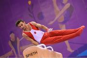 18 June 2015; Ferhat Arican, Turkey, competes on the pommel horse during the Artistic Gymnastics Men's Individual All-Around Final. 2015 European Games, National Gymnastics Arena, Baku, Azerbaijan. Picture credit: Stephen McCarthy / SPORTSFILE