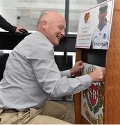 18 June 2015; Former Monaghan All-Star Eugene &quot;Nudie&quot; Hughes hangs signs for Shabra Charity Foundation at the launch of the Shabra Charity Fundraising for the Genomic Sequencing Equipment for the Mater Hospital. Croke Park, Dublin. Picture credit: Cody Glenn / SPORTSFILE
