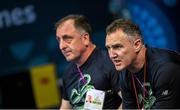 19 June 2015; Team Ireland coaches Billy Walsh, right, and Zaur Antia watche on as Brendan Irvine fights Tinko Banabakov, Bulgaria, during their Men's Boxing Light Fly 49kg Round of 16 bout. 2015 European Games, Crystal Hall, Baku, Azerbaijan. Picture credit: Stephen McCarthy / SPORTSFILE