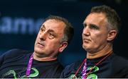 19 June 2015; Team Ireland coaches Zaur Antia, left, and Billy Walsh watch on as Brendan Irvine fights Tinko Banabakov, Bulgaria, during their Men's Boxing Light Fly 49kg Round of 16 bout. 2015 European Games, Crystal Hall, Baku, Azerbaijan. Picture credit: Stephen McCarthy / SPORTSFILE