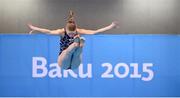 19 June 2015; Anne Vilde Tuxen, Norway, competes in the preliminary round of the Women's Diving 1m Springboard event. 2015 European Games, European Games Park, Baku, Azerbaijan. Picture credit: Stephen McCarthy / SPORTSFILE