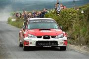 19 June 2015; Garry Jennings and Rory Kennedy, Subaru WRC, in action on SS Trentagh, Letterkenny. Donegal International Rally 2015. Picture credit: Philip Fitzpatrick / SPORTSFILE