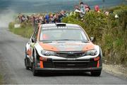 19 June 2015; Derek McGarrity and Diarmuid Falvey, Subaru WRC, in action on SS 1 Trentagh, Letterkenny. Donegal International Rally 2015. Picture credit: Philip Fitzpatrick / SPORTSFILE