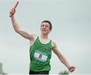 19 June 2015; Kevin McCarthy, St Patrick's Navan, celebrates as he races clear to win the Boys 4 x 400 relay. GloHealth Tailteann Inter Provincial Track and Field Championships. Morton Stadium Santry, Dublin. Picture credit: Piaras Ó Mídheach / SPORTSFILE