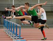 19 June 2015; Alex Clerkin, Castleknock CC, front, in action during the Boys 100m hurdles. GloHealth Tailteann Inter Provincial Track and Field Championships. Morton Stadium Santry, Dublin. Picture credit: Piaras Ó Mídheach / SPORTSFILE