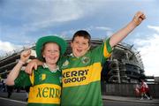 24 August 2008; Kerry supporters Ciara, age 8, and Mark Quigley, age 10, from Valentia, Co. Kerry, ahead of the match. GAA Football All-Ireland Senior Championship Semi-Final, Kerry v Cork, Croke Park, Dublin. Picture credit: Stephen McCarthy / SPORTSFILE