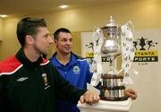 26 August 2008; Paul Leeman, Glentoran, and Jim Ervin, Linfield, at the Setanta Sports Cup Re-Launch. Fairways Hotel, Dundalk. Picture credit: Oliver McVeigh / SPORTSFILE