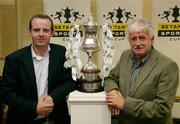 26 August 2008; Tim Tuomey, Setanta Sports Football editor and Milo Corcoran, Chairman Setanta cup tournament committee, at the Setanta Sports Cup Re-Launch. Fairways Hotel, Dundalk. Picture credit: Oliver McVeigh / SPORTSFILE
