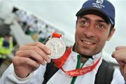 26 August 2008; Silver medallist Kenny Egan pictured after arriving at Dublin Airport with the Irish Olympic Team, Dublin. Picture credit: David Maher / SPORTSFILE