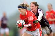 23 August 2008; Valerie Mulcahy, Cork, in action against Sarah Noone, Galway. TG4 All-Ireland Ladies Senior Football Championship Quarter-Final, Cork v Galway, Dr. Hyde Park, Roscommon. Photo by Sportsfile