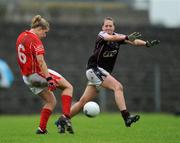 23 August 2008; Brid Stack, Cork, in action against Claire Hehir, Galway. TG4 All-Ireland Ladies Senior Football Championship Quarter-Final, Cork v Galway, Dr. Hyde Park, Roscommon. Photo by Sportsfile
