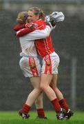 23 August 2008; Cork captain Angela Walsh, right, celebrates with goalkeeper Elaine Harte at the end of the game. TG4 All-Ireland Ladies Senior Football Championship Quarter-Final, Cork v Galway, Dr. Hyde Park, Roscommon. Photo by Sportsfile