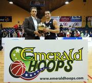 22 August 2008; Karl Donnelly, Marketing Director Basketball Ireland, presents Kyle McAlarney, Notre Dame, with the game's MVP award. Emerald Hoops Day 2, Notre Dame v Poland, National Basketball Arena, Tallaght, Co. Dublin. Picture credit: Stephen McCarthy / SPORTSFILE