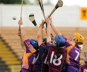 24 August 2008; Aoife O'Connor and Deirdre Codd, 7, Wexford, in action against Jessie Gill and Sarah Noone, 18, Galway. Gala All-Ireland Camogie Semi-Final, Wexford v Galway, Nowlan Park, Kilkenny. Picture credit: Matt Browne / SPORTSFILE