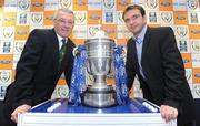 25 August 2008; Wayside Celtic manager Peter Lennon, left, with Bohemians manager Pat Fenlon at the 2008 FAI Ford Cup Quarter Final Draw. FAI Headquarters, Abbottstown, Dublin. Photo by Sportsfile  *** Local Caption ***