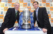25 August 2008; Wayside Celtic manager Peter Lennon, left, with Bohemians manager Pat Fenlon at the 2008 FAI Ford Cup Quarter Final Draw. FAI Headquarters, Abbottstown, Dublin. Photo by Sportsfile *** Local Caption ***