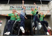 26 August 2008; The GAA museum celebrates its 10th birthday this month with a full calendar of events to mark the occasion. Today is the official birthday celebration and visitors young and old attended Croke Park for a day of activities. Pictured is Meath fans, from left, Jamie Carry, aged 10, Conor Lynch, aged 9, Eamonn Magee, aged 11, Kieran Needle, aged 10 and Sean Magee, aged 8, from Kells, Co. Meath at the GAA Museum 10 Year Anniversary Day. GAA Museum, Croke Park, Dublin. Photo by Sportsfile