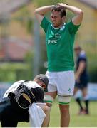 20 June 2015; Rory Moloney, Ireland, receives medical attantion during the game. World Rugby U20' Championship 2015, 7th Place Play-Off, Ireland U20' v Scotland U20'. Picture credit: Roberto Bregani / SPORTSFILE