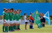 20 June 2015; Ireland players stand for the National Anthem. World Rugby U20' Championship 2015, 7th Place Play-Off, Ireland U20' v Scotland U20'. Picture credit: Roberto Bregani / SPORTSFILE