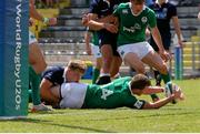 20 June 2015; Stephen Fitzgerald, Ireland, touches down to score a try. World Rugby U20' Championship 2015, 7th Place Play-Off, Ireland U20' v Scotland U20'. Picture credit: Roberto Bregani / SPORTSFILE