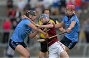 20 June 2015; Seán Lancaster, Westmeath, in action against Alex Considine, left, and Gavin King Dublin. Electric Ireland Leinster GAA Hurling Minor Championship, Semi-Final, Westmeath v Dublin, Cusack Park, Mullingar, Co. Westmeath.Picture credit: Dáire Brennan / SPORTSFILE