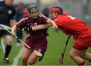 20 June 2015; Aoife Donohue, Galway, in action against Leanne O'Sullivan, Cork. Liberty Insurance Senior Camogie Championship, Group 1, Cork v Galway, O'Connor Park, Tullamore, Co. Offaly. Photo by Sportsfile