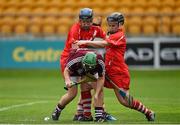 20 June 2015; Molly Dunne, Galway, in action against Pamela Mackey, left, and Aoife Murray, Cork. Liberty Insurance Senior Camogie Championship, Group 1, Cork v Galway, O'Connor Park, Tullamore, Co. Offaly. Photo by Sportsfile