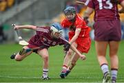 20 June 2015; Ailish O'Reilly, Galway, in action against Pamela Mackey, Cork. Liberty Insurance Senior Camogie Championship, Group 1, Cork v Galway, O'Connor Park, Tullamore, Co. Offaly. Photo by Sportsfile