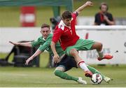 20 June 2015; Aaron Tier, Ireland, tackles Vitor Vilarinho,  Portugal. This tournament is the only chance the Irish team have to secure a precious qualifying spot for the 2016 Rio Paralympic Games. 2015 CP Football World Championships, Ireland v Portuga. St. George’s Park, Tatenhill, Burton-upon-Trent, Staffordshire, United Kingdom. Picture credit: Magi Haroun / SPORTSFILE