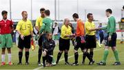 20 June 2015; Ireland players shake hands with the match officials ahead of the game. This tournament is the only chance the Irish team have to secure a precious qualifying spot for the 2016 Rio Paralympic Games. 2015 CP Football World Championships, Ireland v Portuga. St. George’s Park, Tatenhill, Burton-upon-Trent, Staffordshire, United Kingdom. Picture credit: Magi Haroun / SPORTSFILE