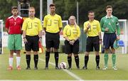 20 June 2015; Ireland captain Luke Evans, far left, with his Portugal counterpart Vitor Vilarinho and match referee Hayley Ives and her assistant referees ahead of the game. This tournament is the only chance the Irish team have to secure a precious qualifying spot for the 2016 Rio Paralympic Games. 2015 CP Football World Championships, Ireland v Portuga. St. George’s Park, Tatenhill, Burton-upon-Trent, Staffordshire, United Kingdom. Picture credit: Magi Haroun / SPORTSFILE