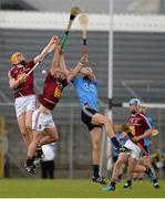20 June 2015; Niall Mitchell, right, and James Bermingham, Westmeath, in action against Eoghan Conroy, Dublin. Electric Ireland Leinster GAA Hurling Minor Championship, Semi-Final, Westmeath v Dublin, Cusack Park, Mullingar, Co. Westmeath.Picture credit: Dáire Brennan / SPORTSFILE