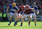 20 June 2015; Niall Healy and Cathal Mannion, right, Galway, in action against Brian Stapleton, Laois. Leinster GAA Hurling Senior Championship, Semi-Final, Galway v Laois, O'Connor Park, Tullamore, Co. Offaly. Photo by Sportsfile