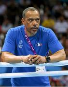 20 June 2015; France boxing coach Luis Mariano Gonzalez Cosme watches on during the Men's Boxing Welter 69kg Round of 16 bout between Souleymane Cissokho, France, and Balazs Bacskai, Hungary. 2015 European Games, Crystal Hall, Baku, Azerbaijan. Picture credit: Stephen McCarthy / SPORTSFILE