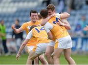 20 June 2015; Antrim players celebrate after the final whistle. GAA Football All-Ireland Senior Championship, Round 1A, Laois v Antrim, O'Moore Park, Portlaoise, Co. Laois. Picture credit: Piaras Ó Mídheach / SPORTSFILE