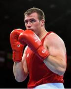 20 June 2015; Dean Gardiner, Ireland, during his Men's Boxing Super Heavy +91kg Round of 16 bout with Guido Vianello, Italy. 2015 European Games, Crystal Hall, Baku, Azerbaijan. Picture credit: Stephen McCarthy / SPORTSFILE